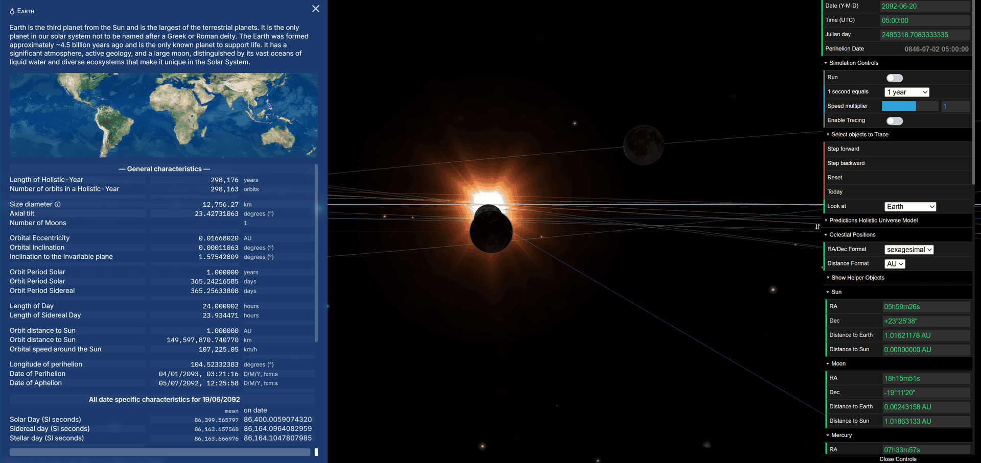 Prediction diagram showing June solstice 2092 AD when Sun reaches EARTH-WOBBLE-CENTER at mean obliquity 23.42727°, marking critical mid-axial point crossing signaling beginning of ice age